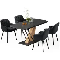 Vicco Esstisch-Set Fenaro Schwarz/Goldkraft Eiche 120 x 80 cm mit 4 Esszimmerstühlen, Model 62761