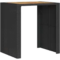 Markenlos Outdoor-Bartisch für Garten und Terrasse mit pflegeleichter Akazienholzplatte und stabilem PE-Rattan-Gestell, langlebiger Gartentisch aus Polyrattan