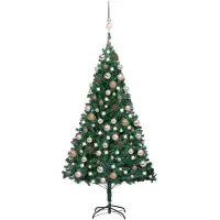 The Living Store Künstlicher Weihnachtsbaum mit Beleuchtung & Kugeln Grün 120 cm