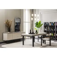 AEA Luxus Esszimmer Set Beige Schwarz Esstisch Anrichte Möbel Modern