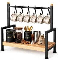 Merkloos Solidchoice – Kaffee-Organizer mit 6 Haken und Holzablage