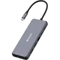 Verbatim 16105448, USB Typ-C, HDMI, VGA, RJ-45, USB 2.0, USB 3.2 Gen 1 (3.1 Gen 1) Type-A, USB 3.2 Gen 1 (3.1 Gen 1) Type-C, 3.5mm, SD, MicroSD (TransFlash), Grau, 85 W, 0,201 m