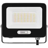 Emos LED Aluminium-Strahler GLARO 30W, IP65 Wasserdicht für Feuchtraum/Außen, superhell 3000lm, Neutralweiß 4000K, 20cm Gummi-Kabel, schwarz, ZS2234B