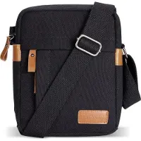 Unyqoos Herren-Schultertasche (klein) – Canvas Crossbody 25 x 20 x 6,5 cm, schwarz, für 9,7 Zoll Mini‑iPad, verstellbarer Gurt