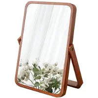 Merkloos Holz Tischspiegel mit Stand, Make-up Spiegel, Klappbarer Rechteckiger Stehspiegel, Braun