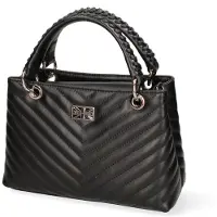 John Richmond Damenhandtasche aus echtem Sauvage-Leder mit Steppung Schwarz und Black and Gold UNICA 26x18x10 cm JR-W-1107SA-BLACK-GOLD