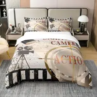 Loussiesd Bettwäsche Set 220x240cm 100% Baumwolle Mehrfarbig mit 2 Kissenbezügen 80x80cm Kino Szenen Design