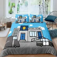 Loussiesd Bettwäsche Set Polizei Muster Kinder 135x200cm Mikrofaser Blau Grau