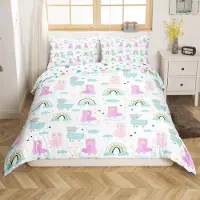Loussiesd Bettwäsche Set Alpaka Tiere Regenbogen 200x200cm Mehrfarbig Mikrofaser 2 Kissenbezüge Reißverschluss