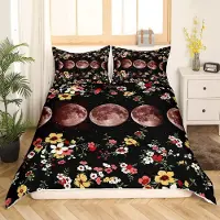 Loussiesd Bettwäsche-Set Totale Sonnenfinsternis 155x220cm 2-teilig Mehrfarbig Mikrofaser