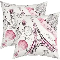 Homewish Kissenbezüge 45x45 cm Rosa Floral Paris Eiffelturm 2 Stück Polyester