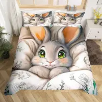 Loussiesd Bettwäsche Set 200x200cm mit 2 Kissenbezügen 80x80cm Kaninchen 3D Druck Mikrofaser Mehrfarbig