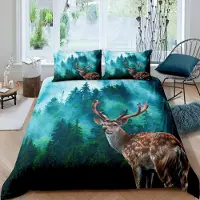 Loussiesd Bettwäsche Set Hirsch Wald Elch 155x220cm Kinder Jungen Mädchen Natur Thema Mehrfarbig mit 1 Kissenbezug 80x80cm