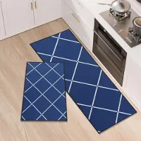 OCreon Teppich – Set aus 2 Stück – 43 x 120 cm – Waschbar – Blau