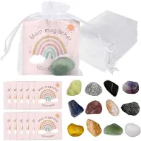 OCreon Glücksteine für Kinder – Set mit 12 Stück – Bunte Steine mit Regenbogen-Grußkarten und Organzasäckchen – Ideal für den ersten Schultag