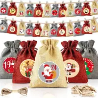Generisch 24 Adventskalender zum Befüllen, Weihnachtskalender 2025, Jutebeutel, 18 x 13 cm, Adventskalender-Beutel für Kinder