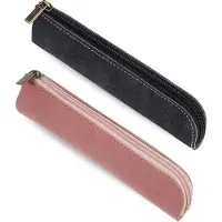WAN Ledertasche - Stifttasche - Make-up und Stifte - Weich und langlebig - 20,5 x 5 cm - Schwarz und Rosa
