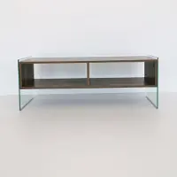 Dripio TV-Standard 120 cm, Walnuss, gehärtetes Glas, Melamin, Wandmontage