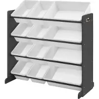 WAN Kinderspielzeug-Speichergerät - Organizer mit 12 herausnehmbaren PP-Behälterboxen - Dunkelgrau und Weiß - 86 x 265 x 78 cm Spielzeugkoffer