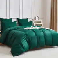 YASMENG Bettwäsche Set 200x220 cm Dunkelgrün 100% Gekämmte Baumwolle 3-teilig mit Reißverschluss