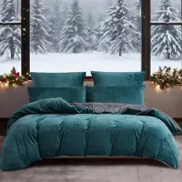 YASMENG Winter Bettwäsche 200x220 cm 3-teilig Petrol Grau Plüsch-Mikrofaser Wendebettwäsche mit Reißverschluss
