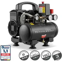 Stahlwerk Kompressor mit 3 L Tank (ST-38 Pro) – ölfrei & leise, 8 bar, Silent-Druckluftkompressor mit Brushless-Motoren, 1,60 PS, 1,18 kW, 190 l/min