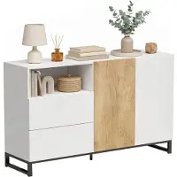 HOMCOM SIDEBOARD Spanplatte Stahl Weiß Eiche