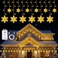 Dripio Schneeflocken-Lichtvorhang, USB-C-Akku, warmweiß, 144 LEDs