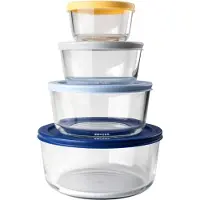 Ibili Set mit 4 -Kasserollen, Borosilikatglas, 234/472/944/1652 ml, transparent/mehrfarbig