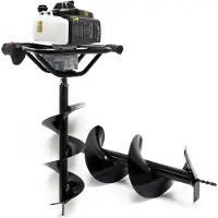 Wiltec Set Benzin Erdlochbohrer mit 250, 300 mm Bohrschnecke, 2,2 kW 3 PS 63,3ccm Pfahlbohrer Pflanzenbohrer