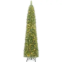 Costway Künstlicher Weihnachtsbaum 180cm, Tannenbaum mit 445 Zweigspitzen, 180 warmweißen LEDs , Metallständer & Klappsystem, Christbaum schmal