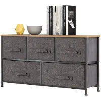 OEM Stoff-Kommode 5 Schubladen, groß, grau, 100x30x55 cm