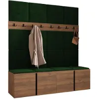 Mirjan 24 Garderoben-Set Orion V, Garderobe mit Sitzbank mit 16 x Wandpanel 42x42 (Farbe: Nuss Warmia, Polo 889)