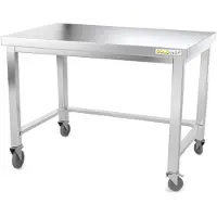 GOLDINOX Arbeitstisch aus Edelstahl, Untergestell 1200 x 600 mm, mit Rollen und Verstärkung, –