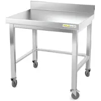 GOLDINOX Arbeitstisch aus Edelstahl, Unterbau 800 x 500 mm, mit Rückenverstärkung und Rollen, –