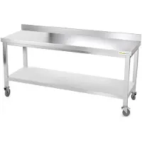 GOLDINOX Arbeitstisch aus Edelstahl, 1800 x 800 mm, mit Rollen, -