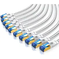 Primewire Flachband LAN-Kabel 10er Set CAT 8, 40 Gbit/s Netzwerkkabel mit RJ45-Stecker, geschirmt, Baumwollmantel, vergoldete Kontakte, Patchkabel, 10 Stück, 1 m, weiß