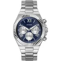 GUESS Multifunktionsuhr "EQUITY", blau (silberfarben, blau, blau), Armbanduhren, Herren, silberfarben, Multifunktionsuhr, Quarzuhr, Armbanduhr, Herrenuhr, Edelstahlarmband, analog, Tag