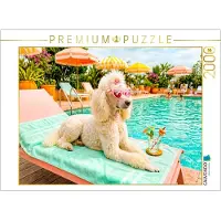 CALVENDO Puzzle: Pudel im Badeanzug am Pool – Sommerliche Eleganz | 2000 Teile, fertige Größe: 90 x 67 cm | Fotopuzzle für entspannte Stunden