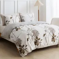 Sonstiges Bettwäsche-Set 200x200cm 3-teilig mit 2 Kissenbezügen 80x80cm, Sonnenblumenmuster Weiß/Grau, Mikrofaser, mit Reißverschluss