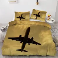 Sonstiges Bettwäsche-Set Flugzeug 155x220 cm 3-teilig Mikrofaser Wendebettwäsche mit Reißverschluss 3D Motiv