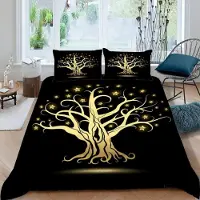 Sonstiges Bettwäsche-Set 155x220 cm 3D Motiv Goldener Baum Mikrofaser mit Reißverschluss 2 Kissenbezüge 80x80 cm