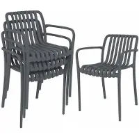 Novavision Gartenstühle 4er Set Stapelbare Terrassenstühle mit Lamelldesign Armlehnen, Ergonomisch Dunkelgrau