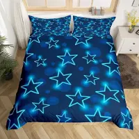 Loussiesd Bettwäsche-Set 200x200cm Blaue Sterne Geometrische Muster Mikrofaser mit 2 Kissenbezügen