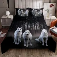 Loussiesd Bettwäsche Set 200x200cm Wolf Family 3D Safari Tier Motiv Microfaser Mehrfarbig