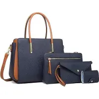 Unyqoos 4‑teiliges Damentaschen-Set – Handtasche 31×14×25 cm (passt 12,9"/32,8 cm Tablet), Schultertasche 24×5×17 cm, Clutch 20×3×12 cm, Geldbörse, Kunstleder, Crossbody