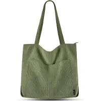 Unyqoos Damen Shopper Tote Bag – große grüne Schultertasche 45 x 40 x 11 cm, Stoff-Beuteltasche mit Kordelzug, Reißverschluss-Hauptfach, magnetisches Vorfach, 3 Innenfächer