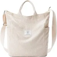 Unyqoos Damenhandtasche aus Cord – großer Shopper 38 x 16 x 40 cm, mit Reißverschluss, 2 Steckfächer, Platz für iPad/A4/13,5 Zoll Notebook, Schulter- & Crossbody