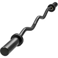 Moonbite Olympia-EZ-Curlstange 120 cm in W-Form, gerändelter rutschfester Griff, rotierende 5-cm-Hülsen, Tragkraft 100 kg, Stahl, Schwarz