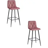 Kendra Home 2er-Set Nado Barhocker aus rosa Samt mit schwarzen Beinen